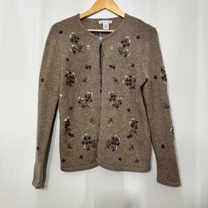 Eagle's Eye Cardigan 100% Lambs Wool Medium Australia Floral Beaded